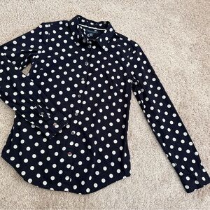 Tommy Hilfiger Long Sleeve Navy Blue Button Down Shirt Womens Sz S Polka Dots